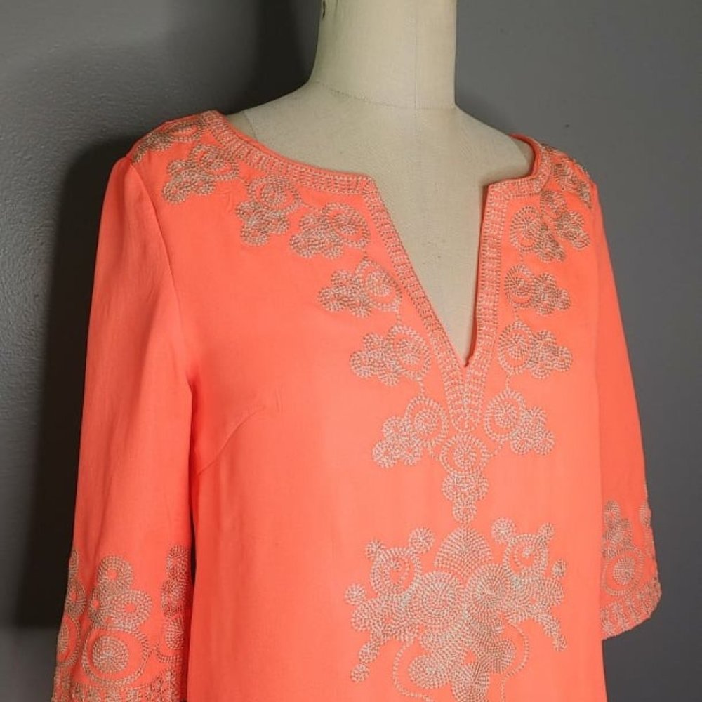 Aakaa Coral tunic with gold thread embellishments